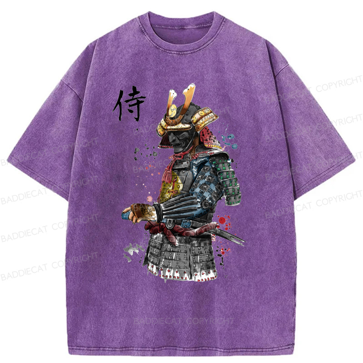 Baddiecat Samurai Watercolor Washed T-shirt