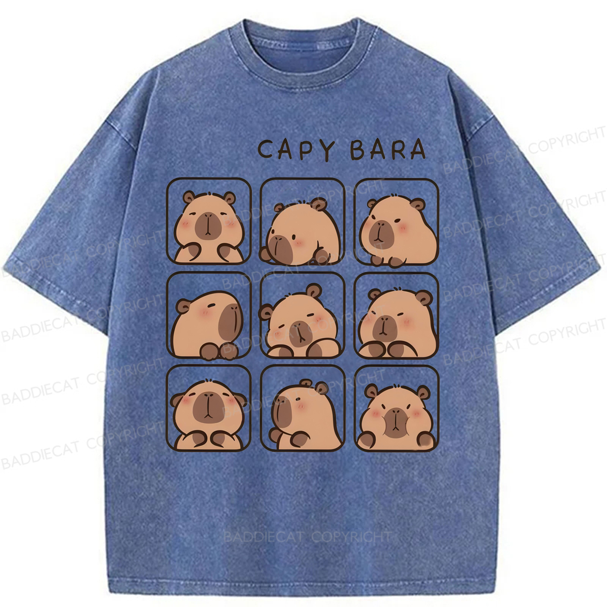 Baddiecat Funny Capybara Washed T-shirt