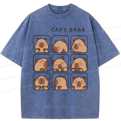 Baddiecat Funny Capybara Washed T-shirt