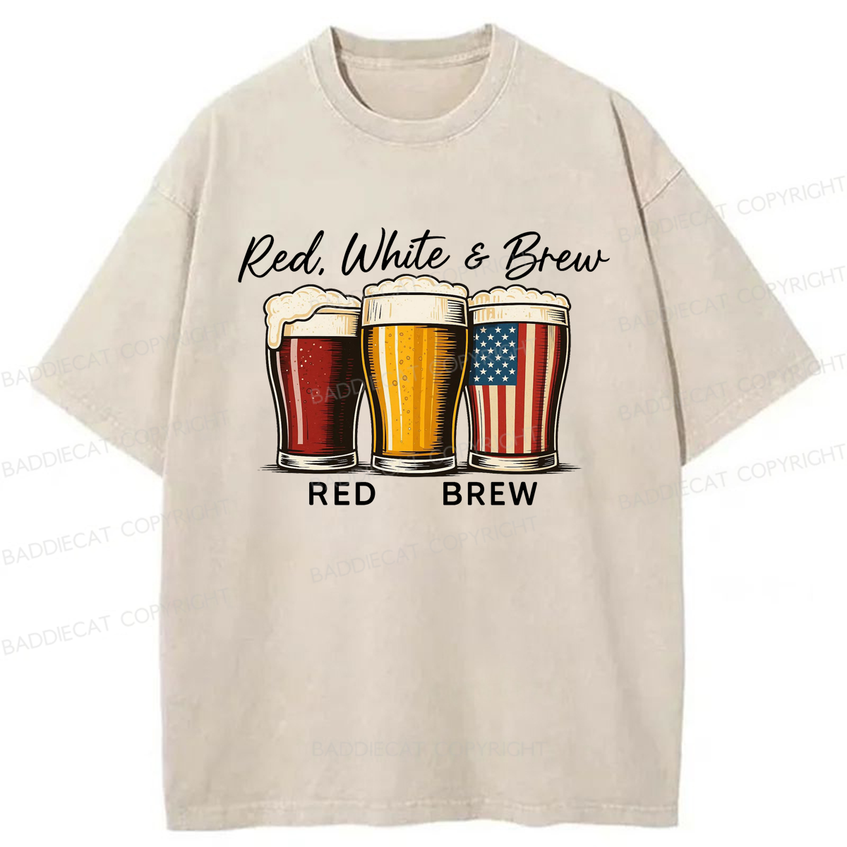 Baddiecat Red White And Brew Washed T-shirt