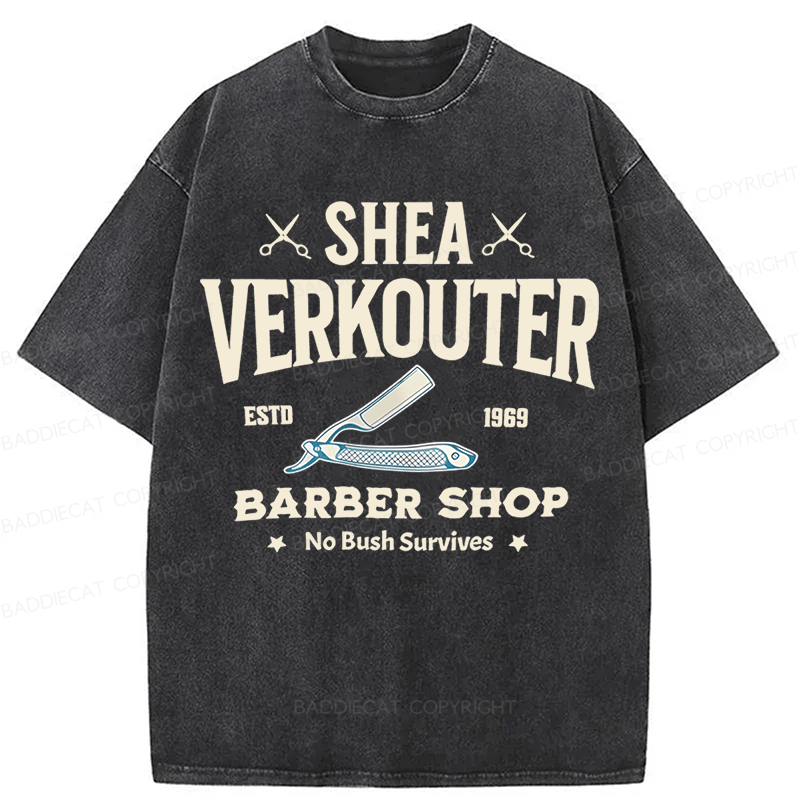 Baddiecat Shea Verkouter Barber Shop Funny Washed T-shirt