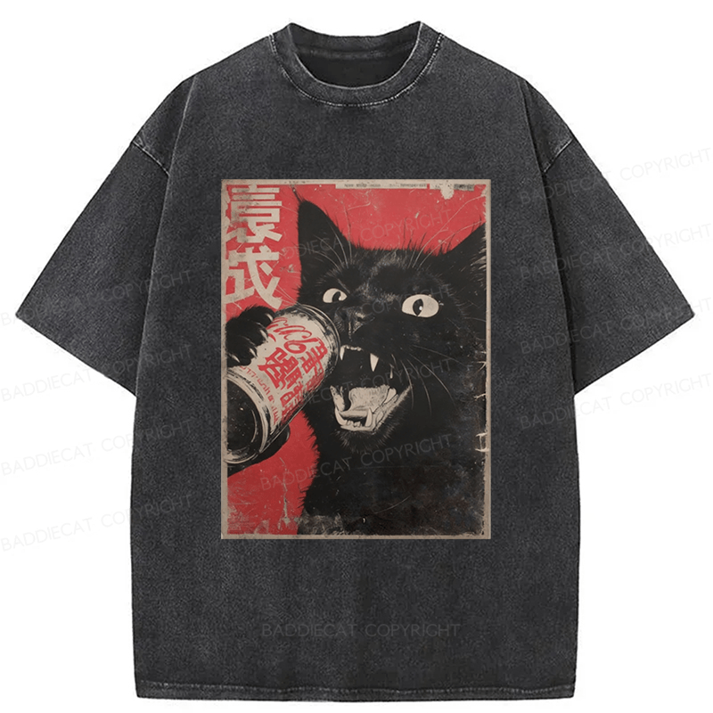 Baddiecat The Cat Beer Washed T-shirt