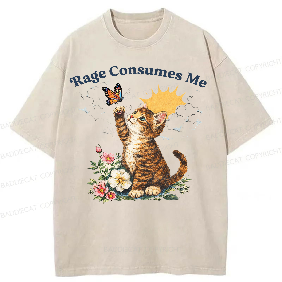 Baddiecat Rage Consumes Me Cute Cat Washed T-shirt