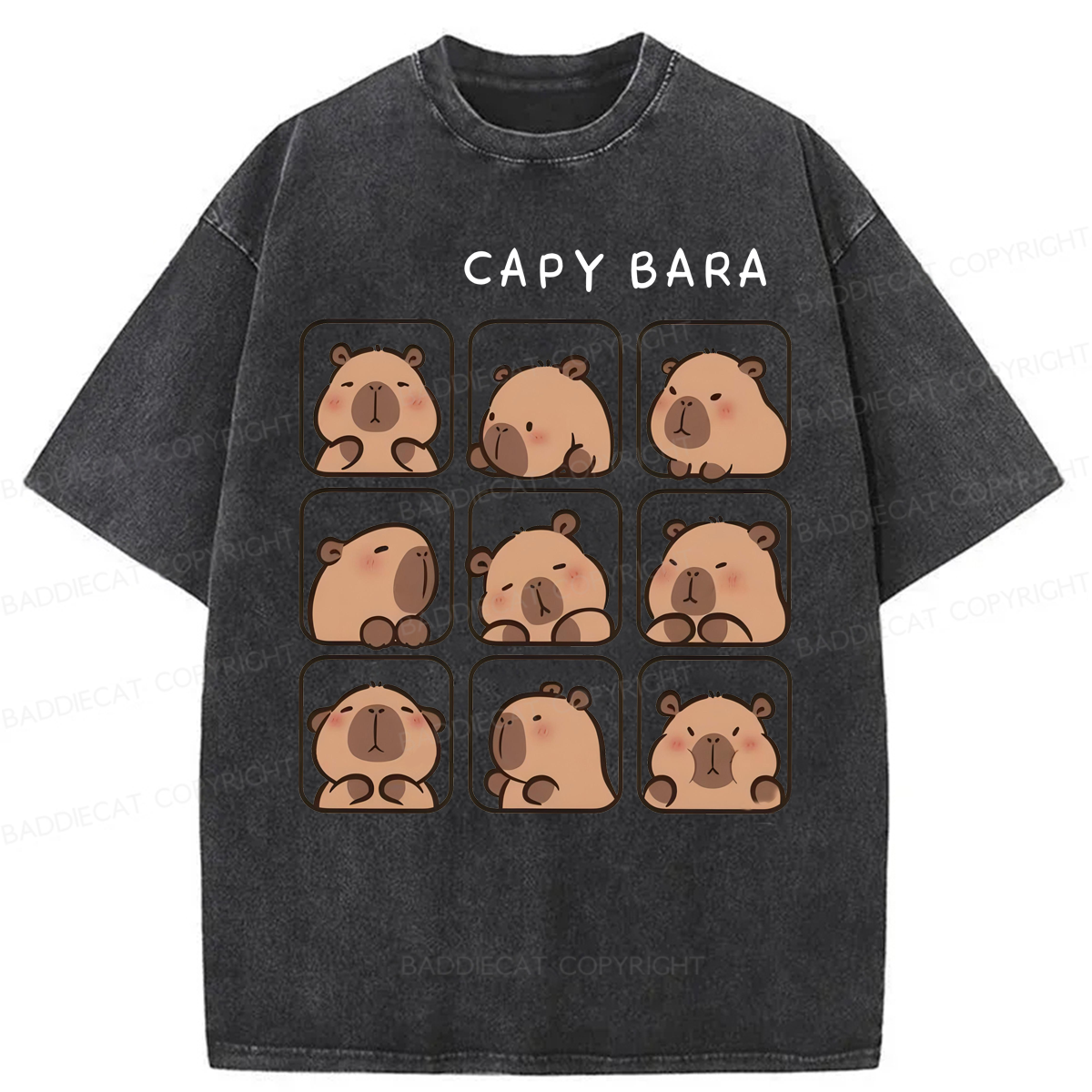 Baddiecat Funny Capybara Washed T-shirt