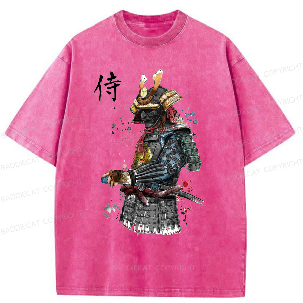 Baddiecat Samurai Watercolor Washed T-shirt