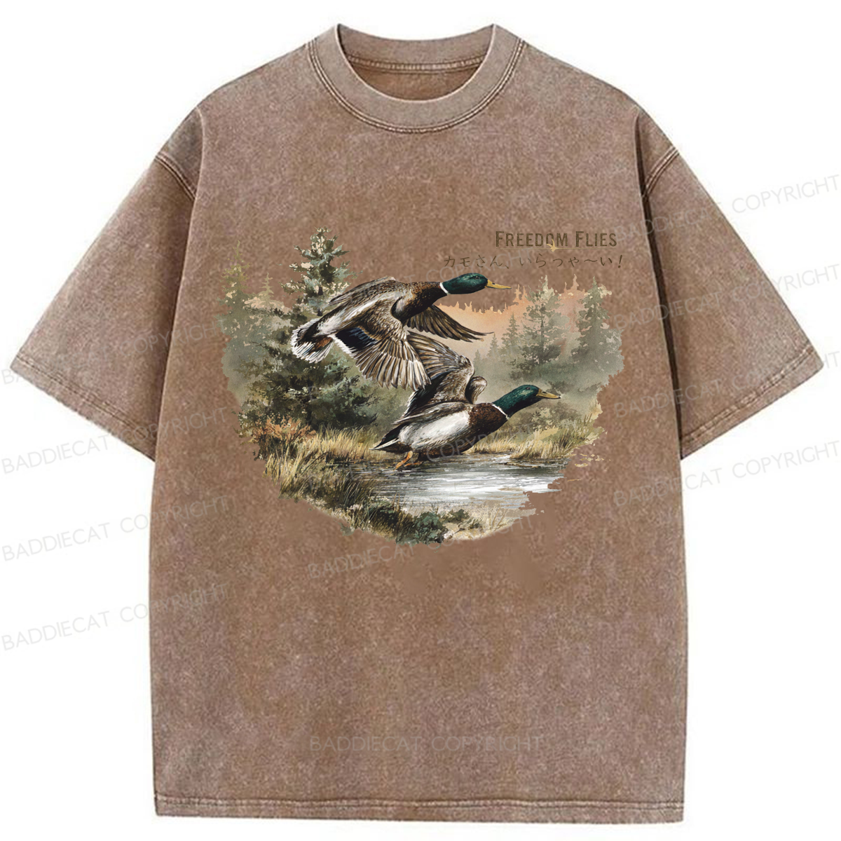 Baddiecat Mallard Ducks Washed T-shirt