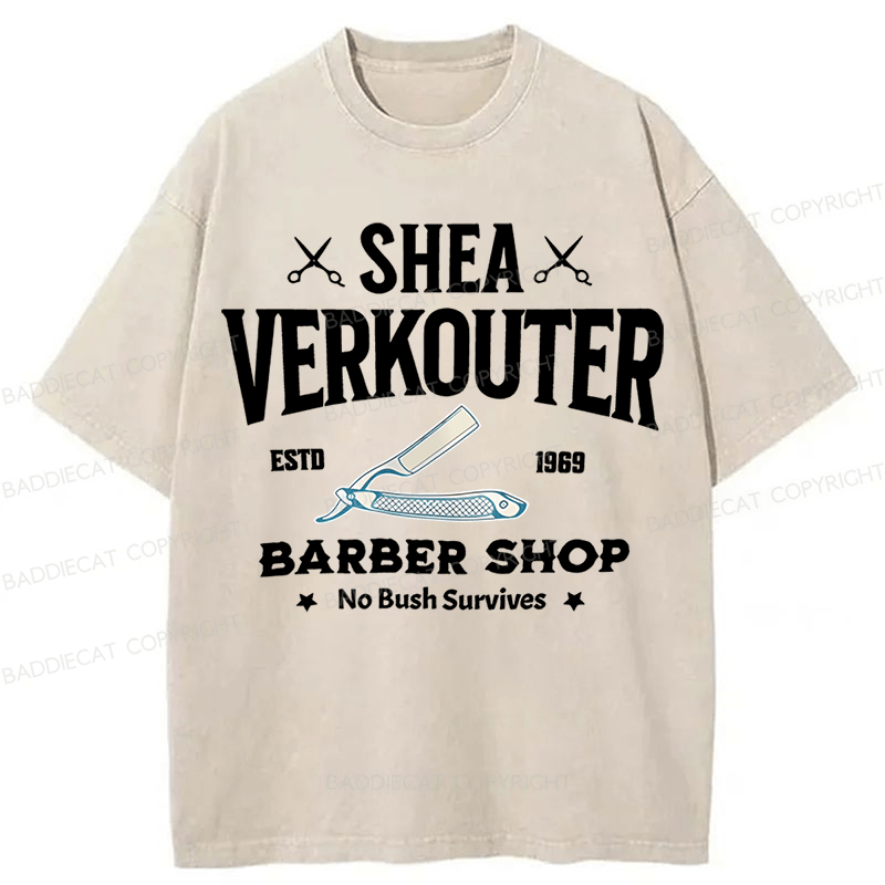 Baddiecat Shea Verkouter Barber Shop Funny Washed T-shirt