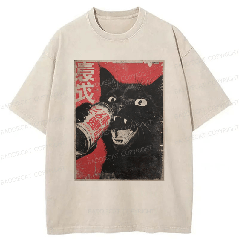 Baddiecat The Cat Beer Washed T-shirt