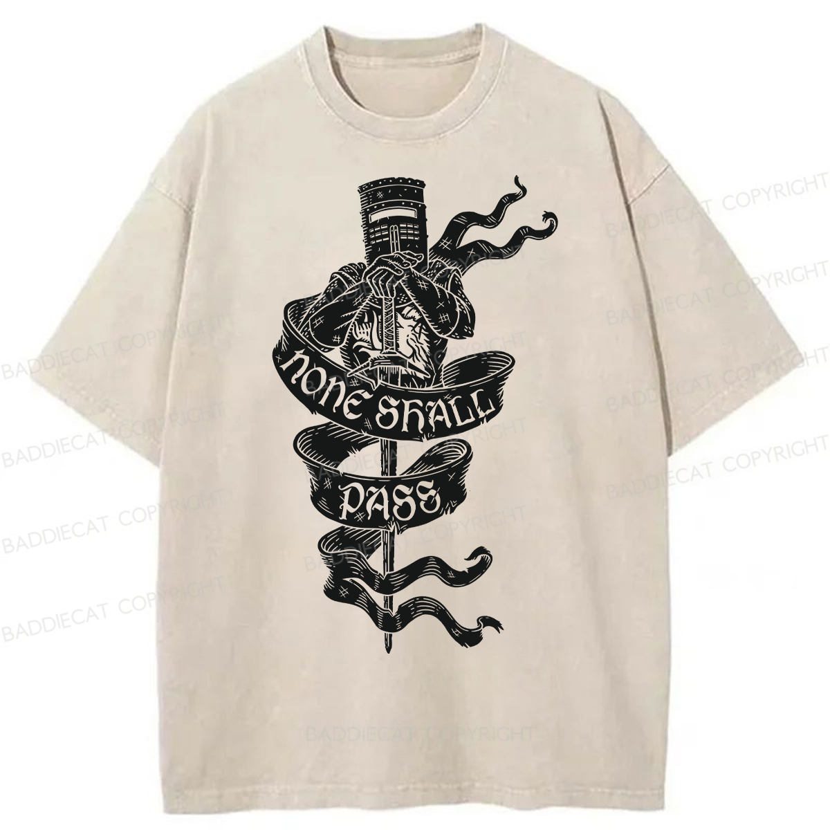 Baddiecat None Shall Pass Washed T-shirt