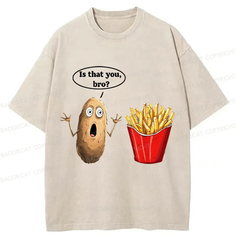 Baddiecat Potato And French Fries Bro Washed T-Shirt