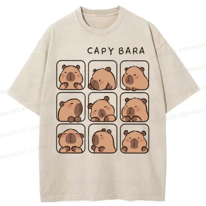 Baddiecat Funny Capybara Washed T-shirt