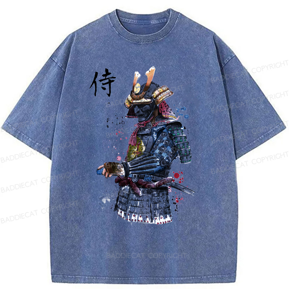 Baddiecat Samurai Watercolor Washed T-shirt