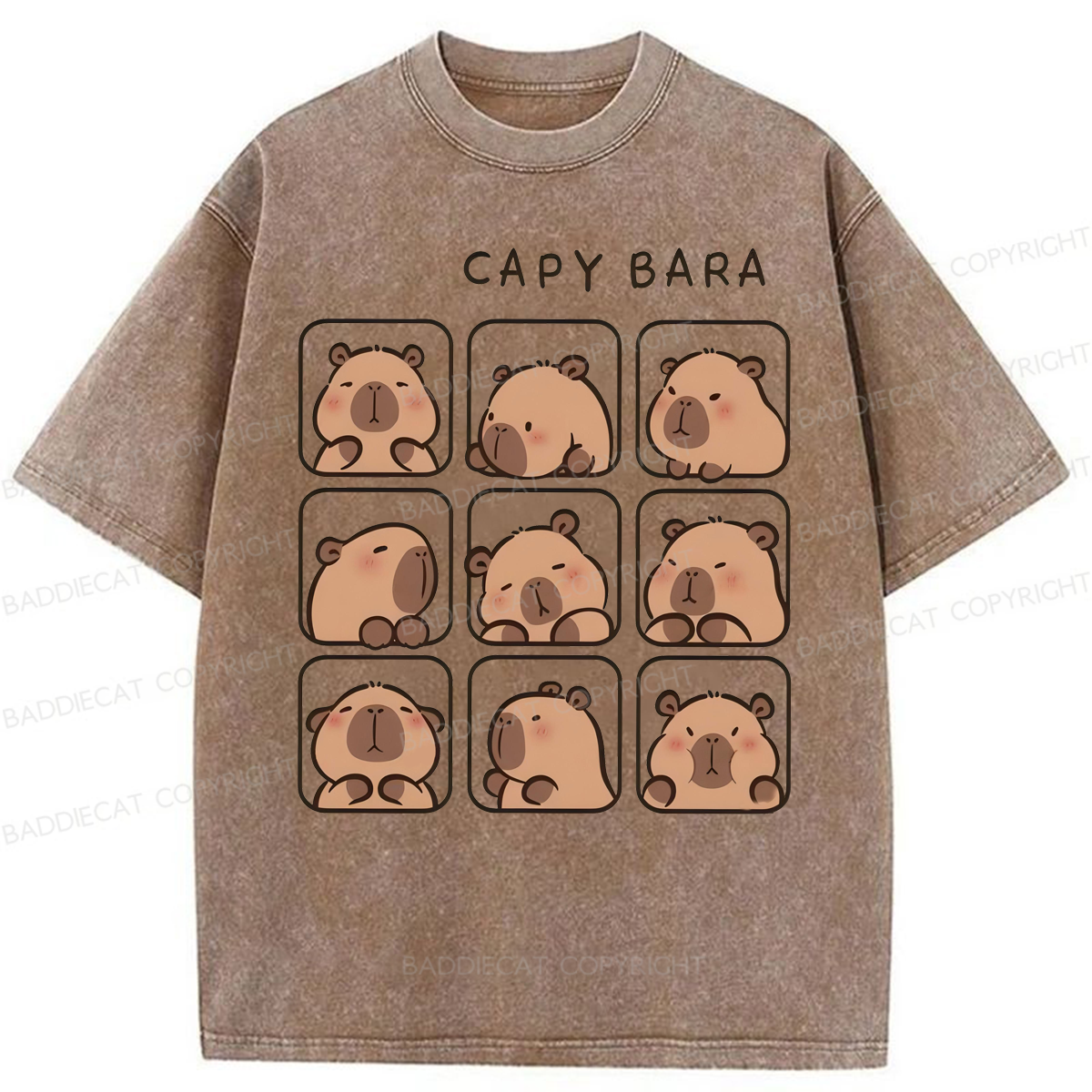 Baddiecat Funny Capybara Washed T-shirt