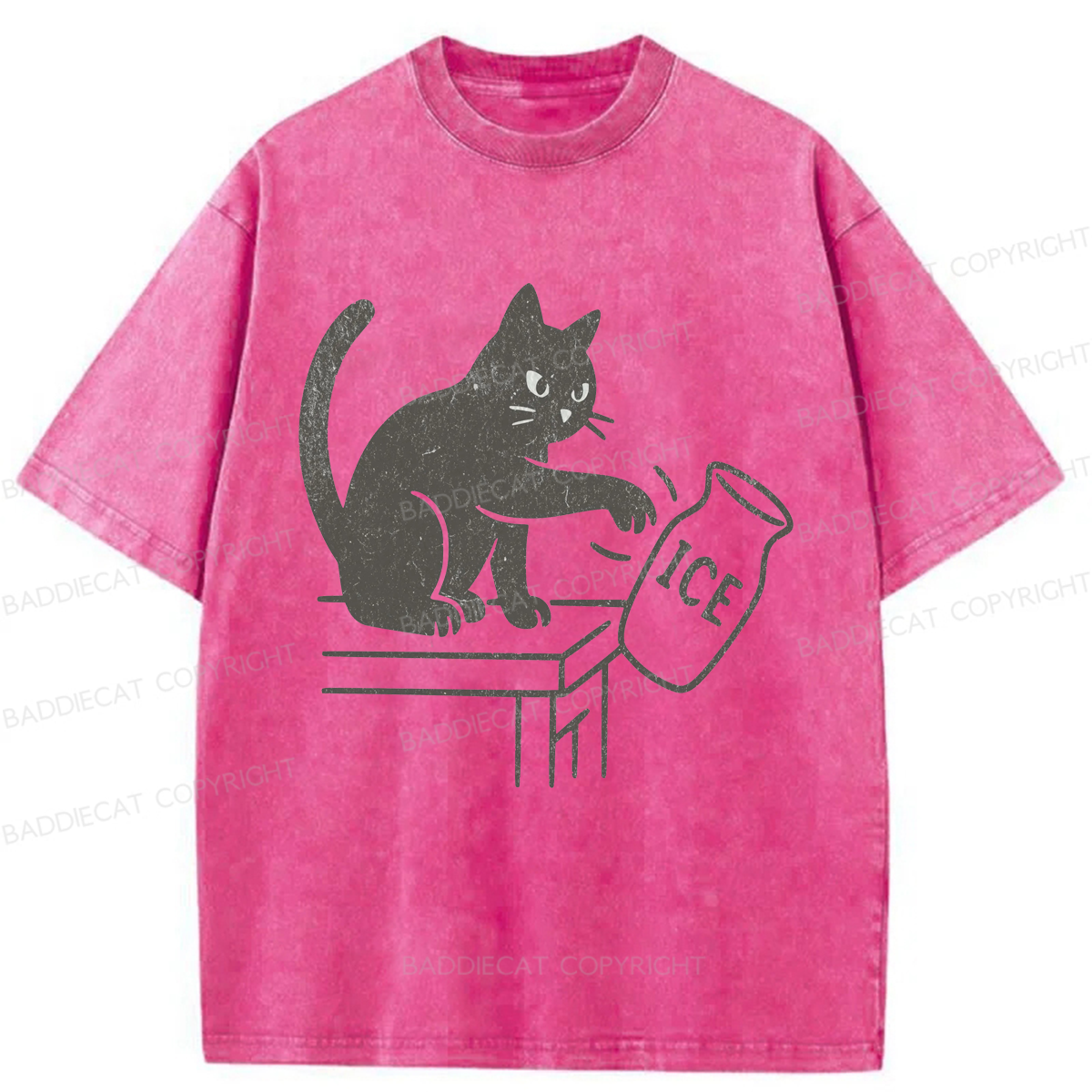 Baddiecat Funny Cat No Ice Washed T-shirt