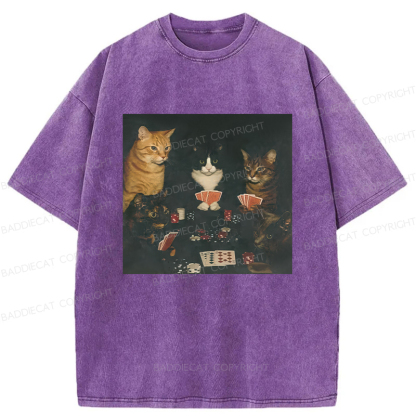 Baddiecat Cats Playing Poker Washed T-shirt