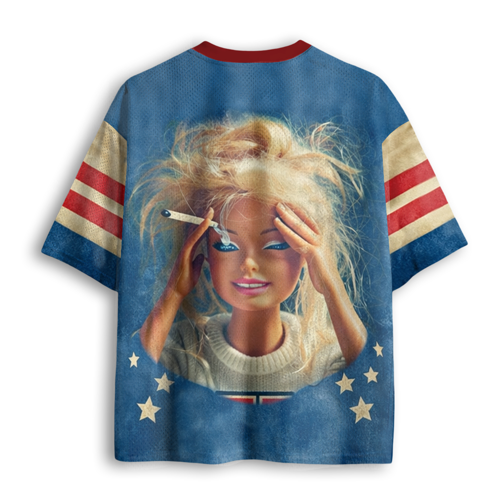 Baddiecat Distressed Doll Face Meme Mesh Jersey