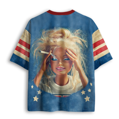 Baddiecat Distressed Doll Face Meme Mesh Jersey