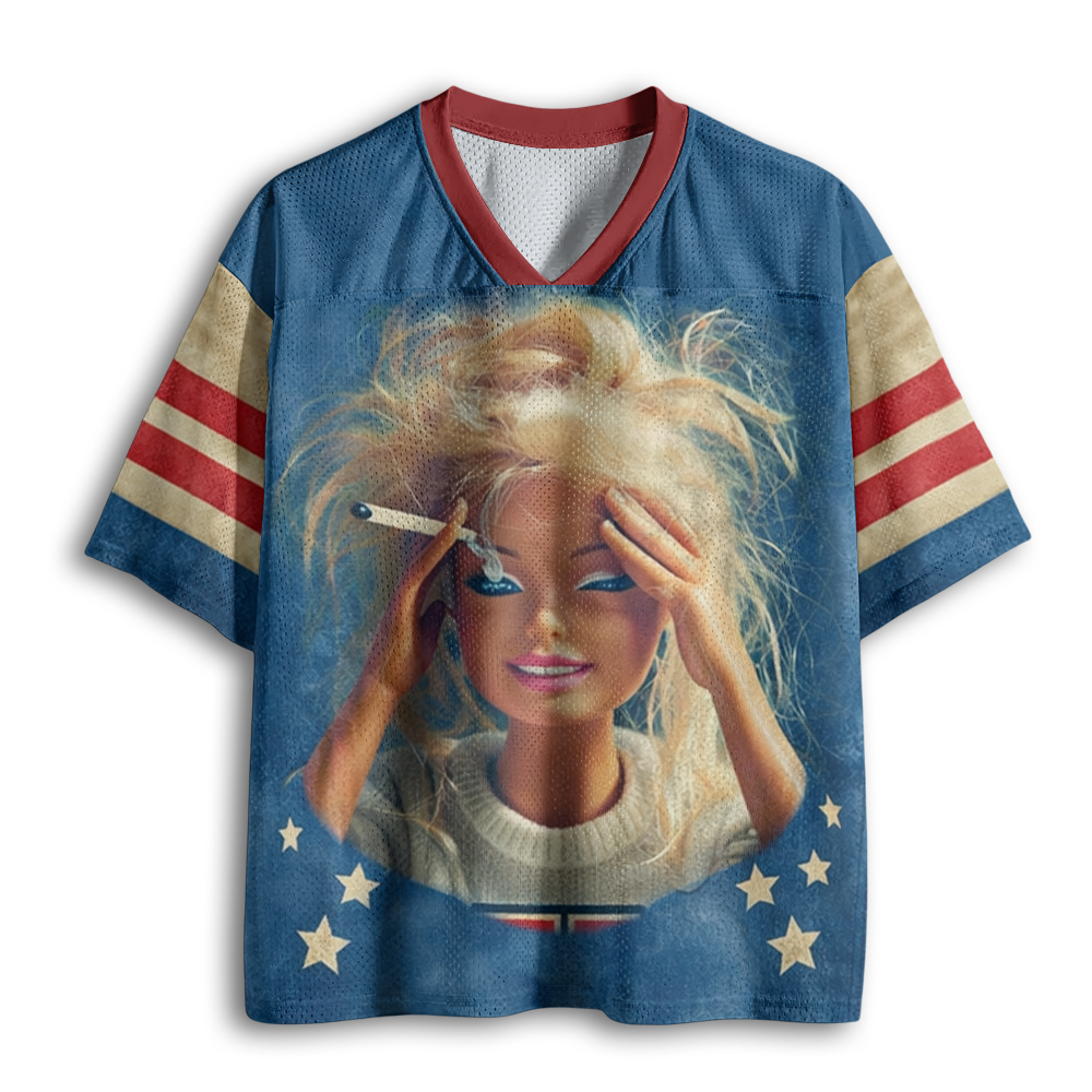 Baddiecat Distressed Doll Face Meme Mesh Jersey