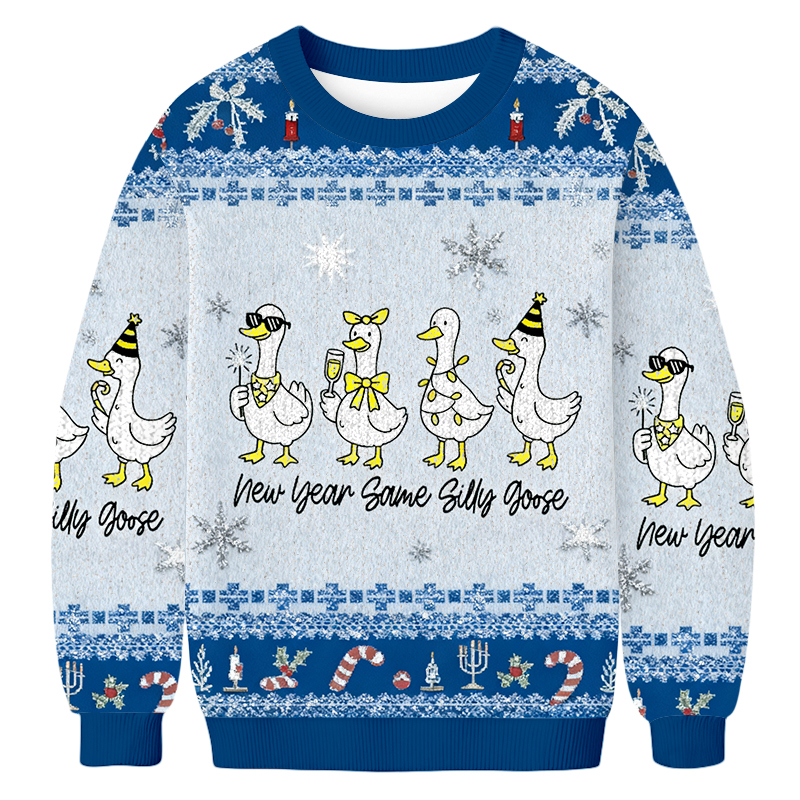 Baddiecat Funny New Year Silly Goose Christmas Ugly Sweatshirt