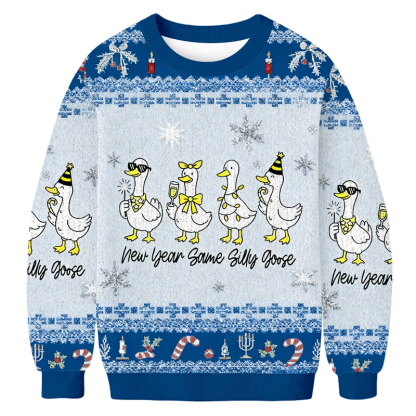 Baddiecat Funny New Year Silly Goose Christmas Ugly Sweatshirt