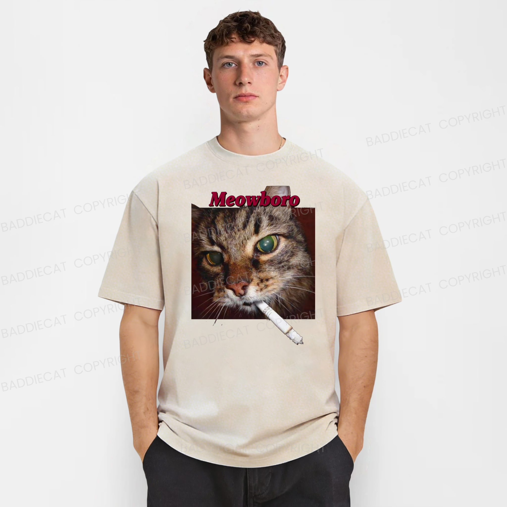 Baddiecat Meowboro Cat Cig Washed T-shirt
