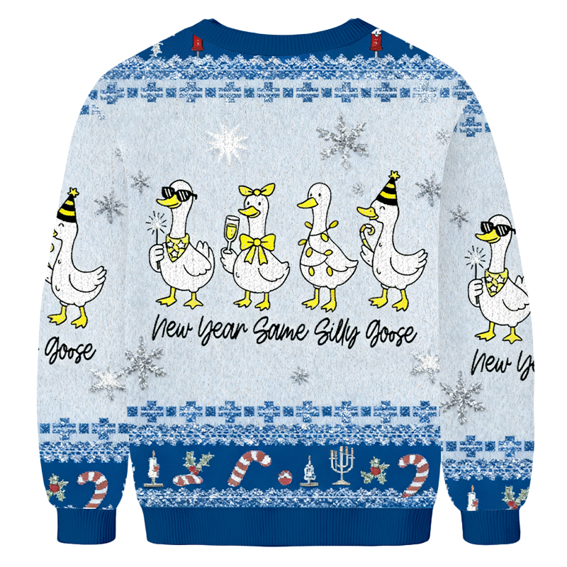Baddiecat Funny New Year Silly Goose Christmas Ugly Sweatshirt
