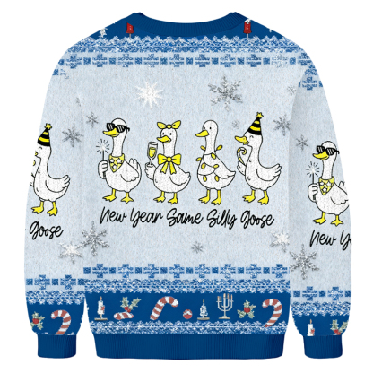 Baddiecat Funny New Year Silly Goose Christmas Ugly Sweatshirt