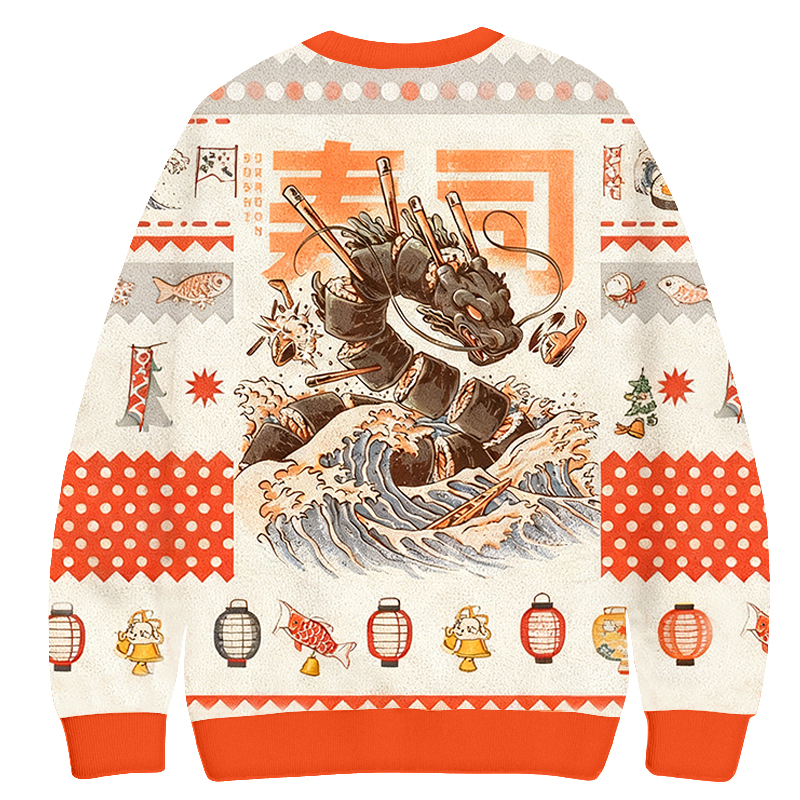 Baddiecat The Great Sushi Wave Christmas Ugly Sweatshirt