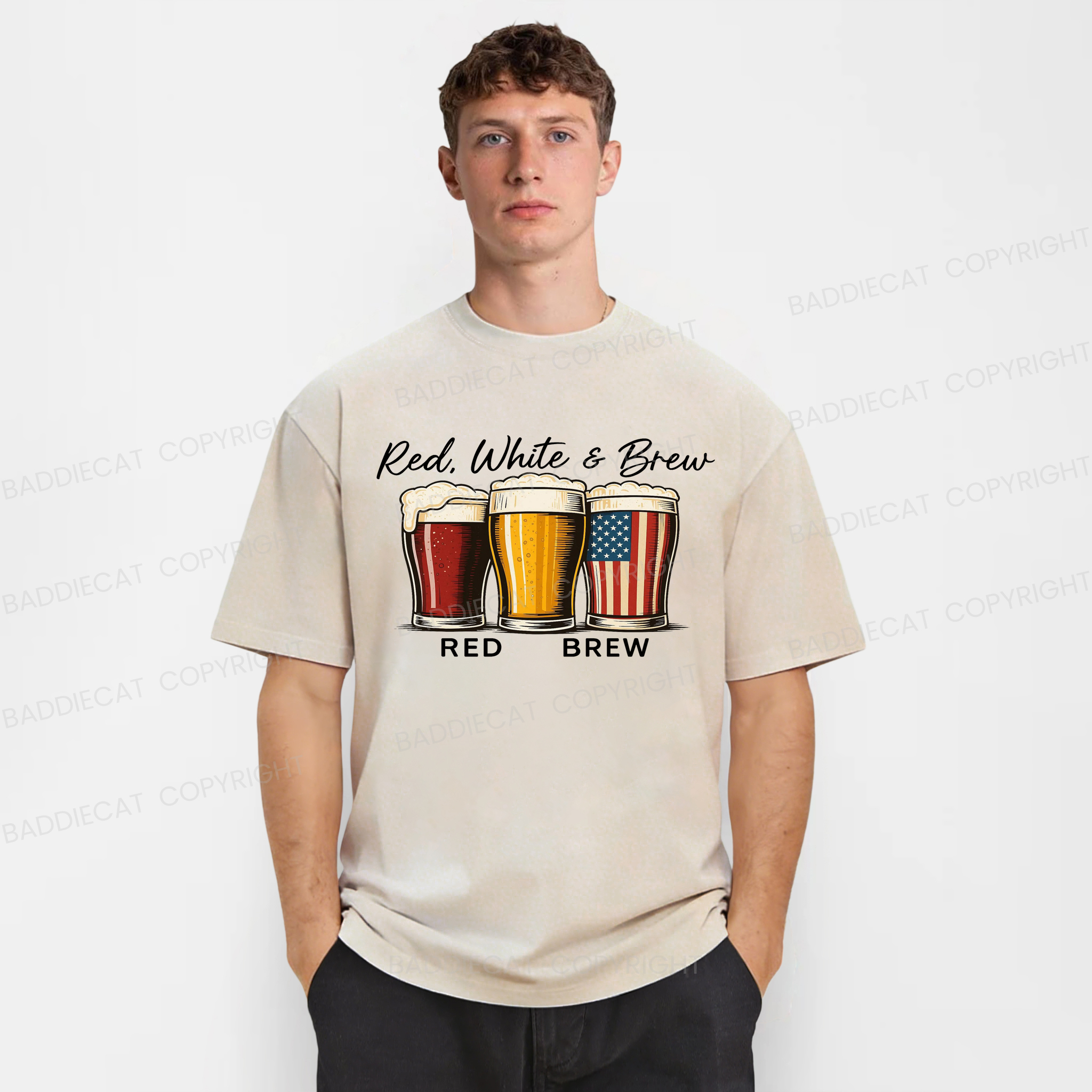 Baddiecat Red White And Brew Washed T-shirt