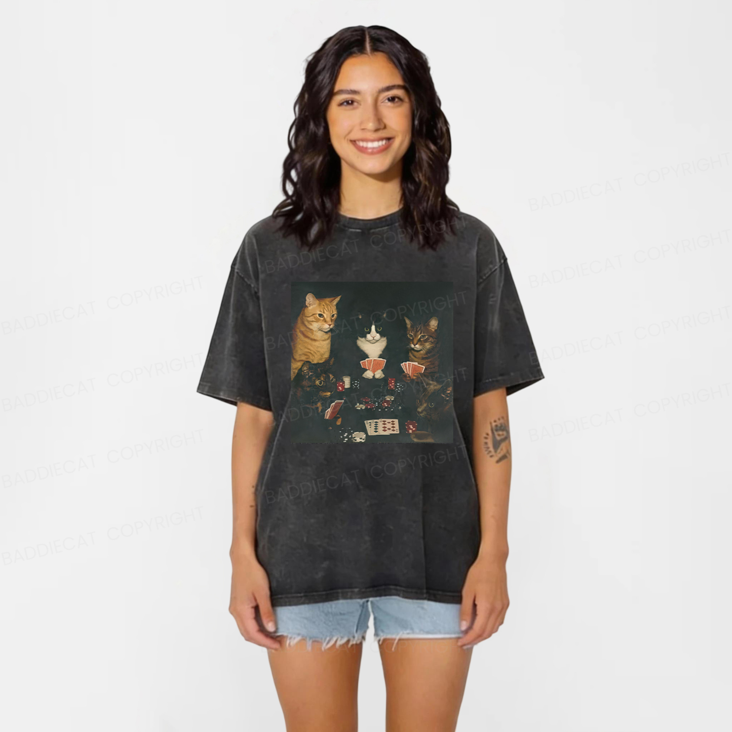 Baddiecat Cats Playing Poker Washed T-shirt