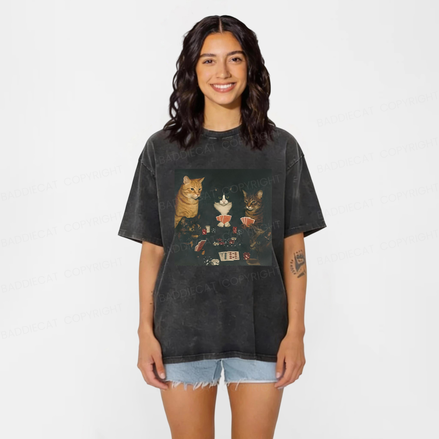 Baddiecat Cats Playing Poker Washed T-shirt