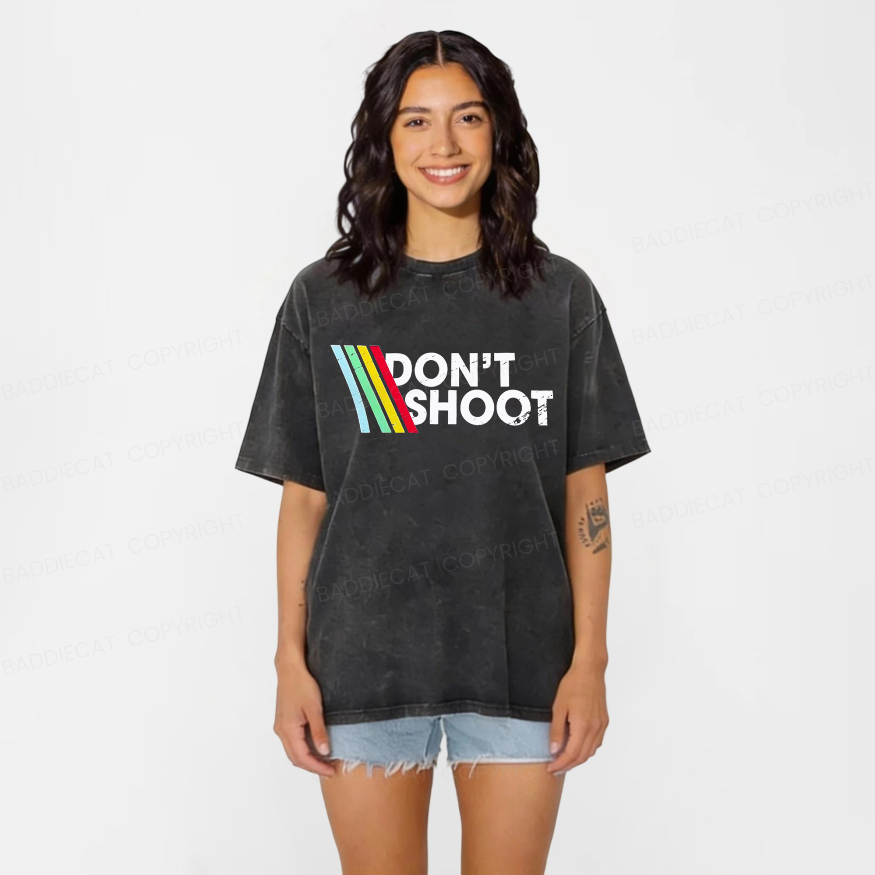 Baddiecat Don't Shoot Washed T-shirt