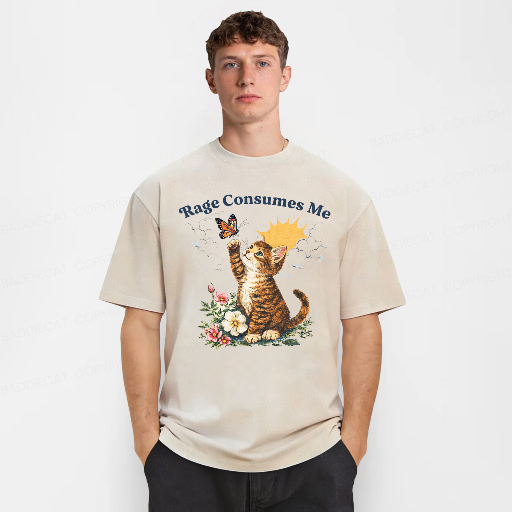 Baddiecat Rage Consumes Me Cute Cat Washed T-shirt