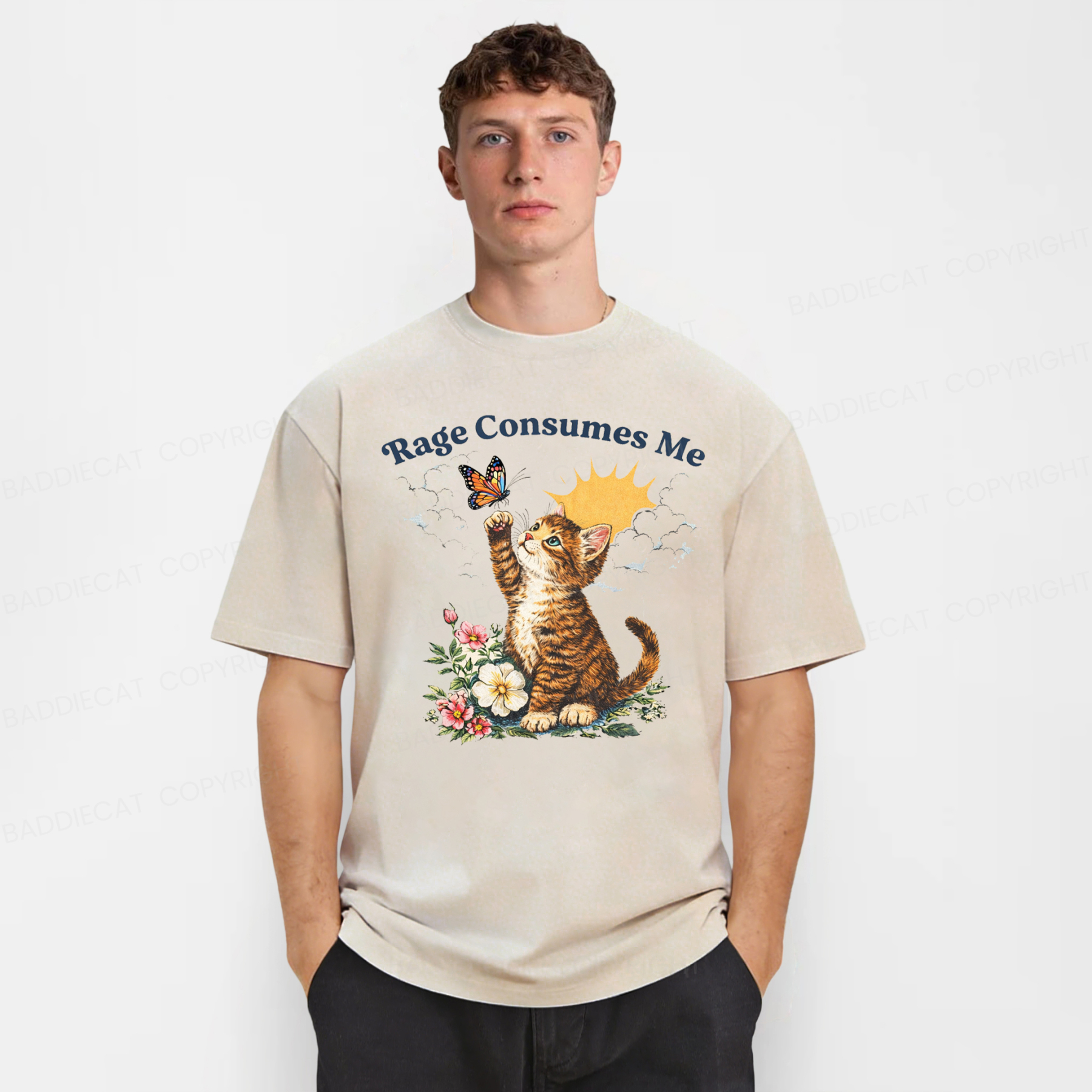 Baddiecat Rage Consumes Me Cute Cat Washed T-shirt