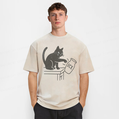 Baddiecat Funny Cat No Ice Washed T-shirt