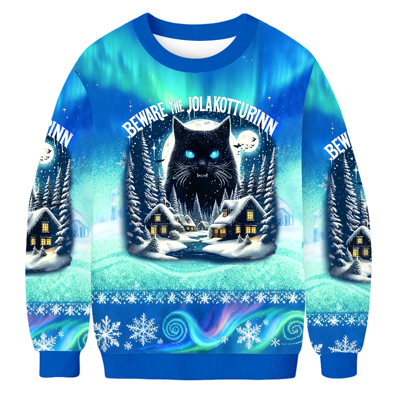 Baddiecat BEWARE THE JOLAKOTTURINN Christmas Ugly Sweatshirt
