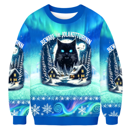 Baddiecat BEWARE THE JOLAKOTTURINN Christmas Ugly Sweatshirt