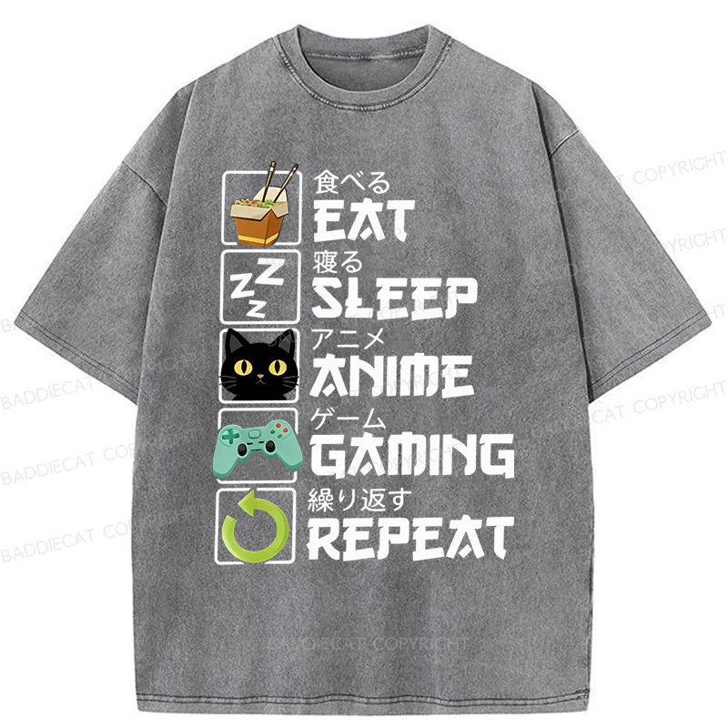 Baddiecat Japanese Style Food Game Washed T-shirt