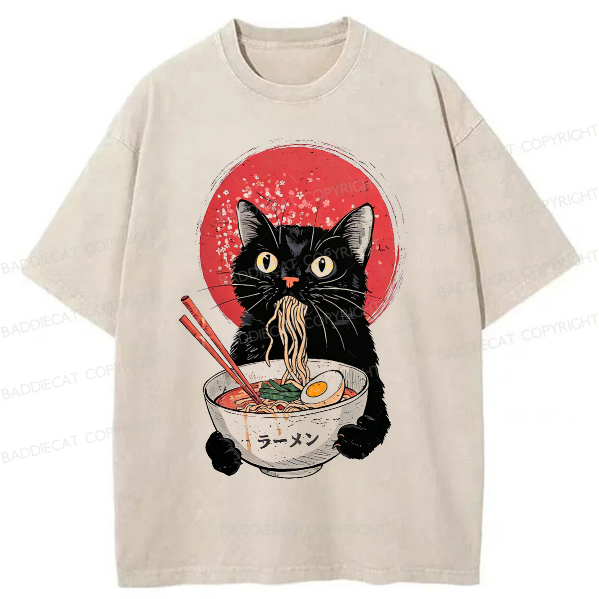 Baddiecat Ramen Cat Washed T-shirt