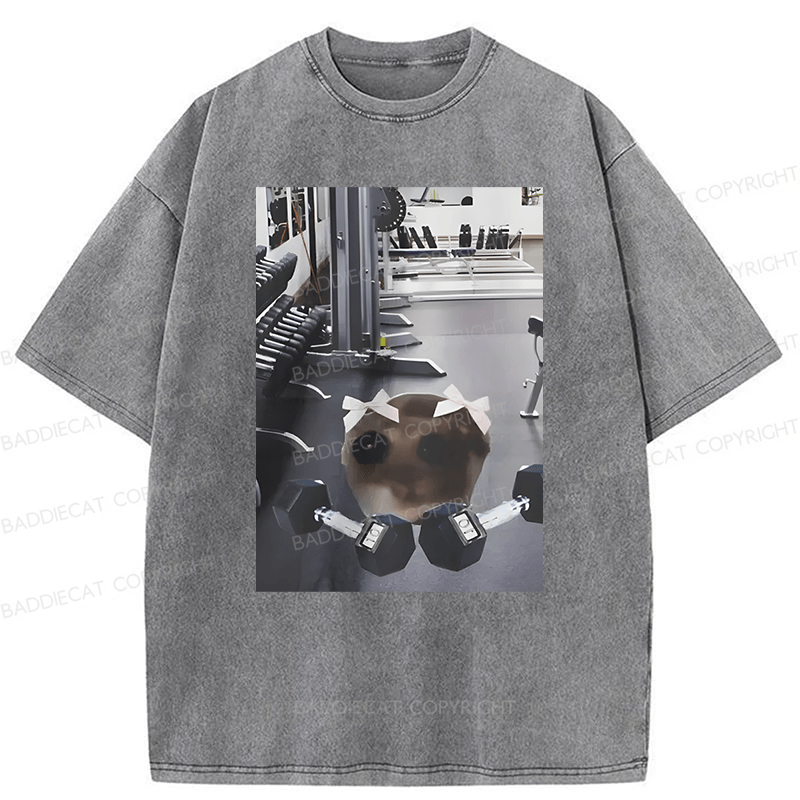 Baddiecat Sad Hamster Workout Washed T-shirt