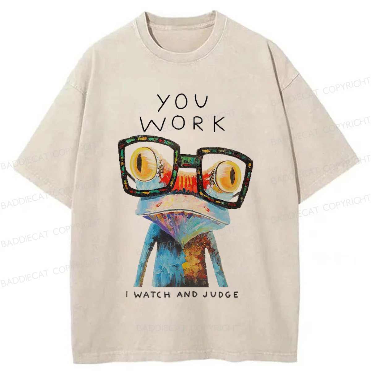 Baddiecat Supervising Frogs Washed T-shirt