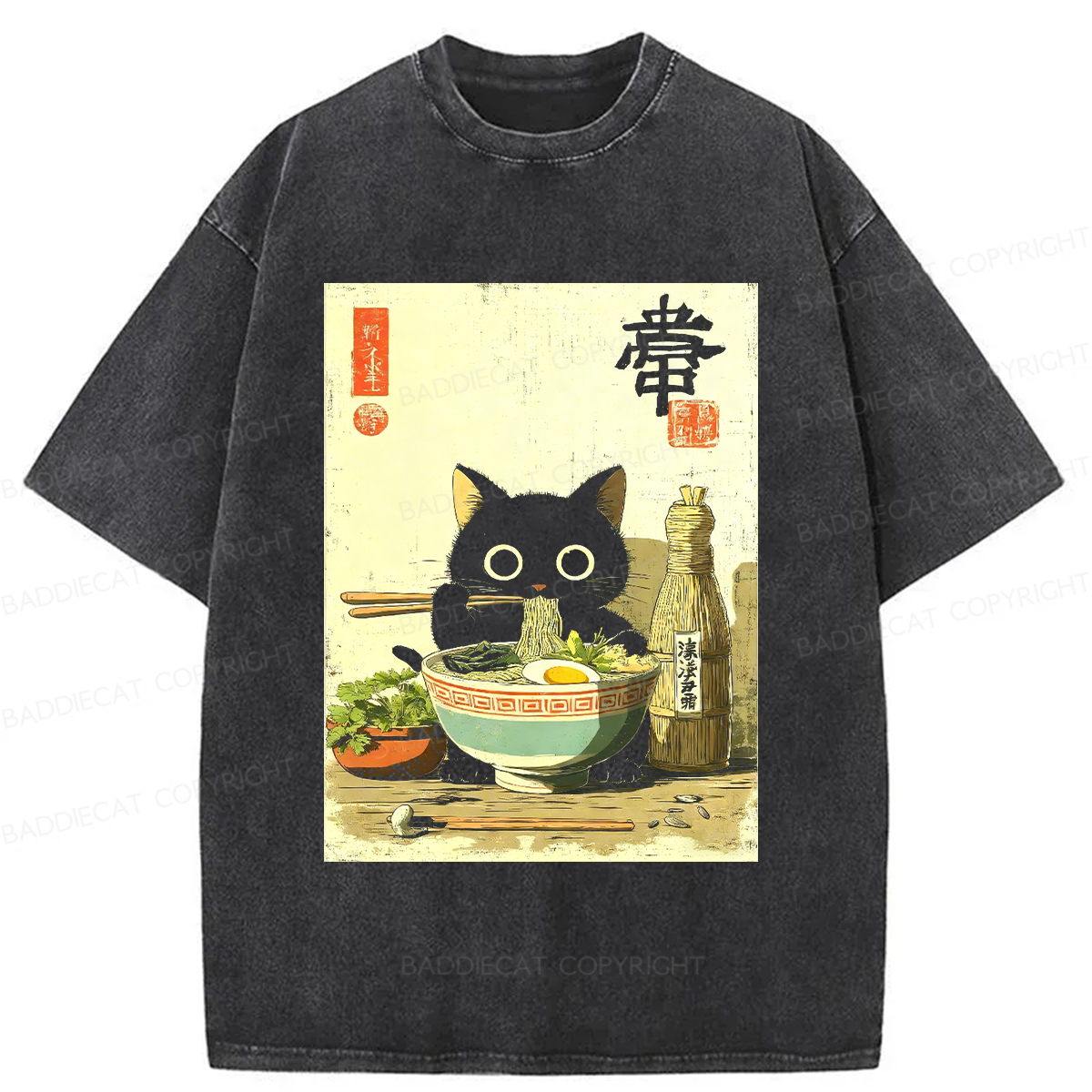 Baddiecat Ramen Cat Washed T-shirt