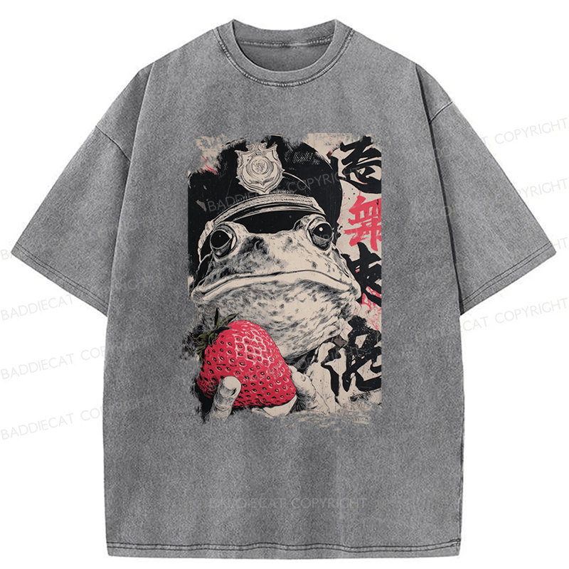 Baddiecat Distressed Strawberry Frog Washed T-shirt