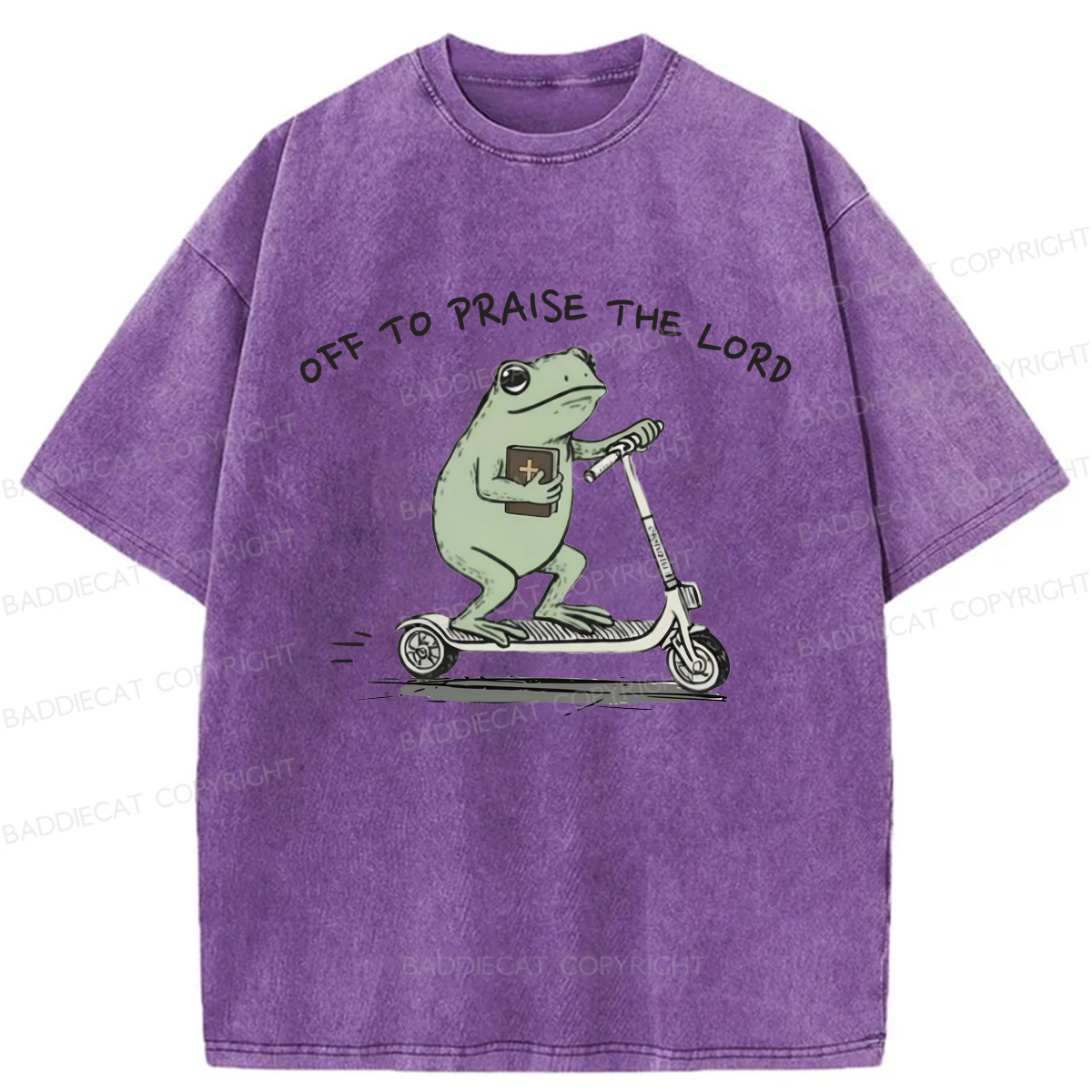 Baddiecat Funny Frog Off To Praise The Lord Washed T-shirt