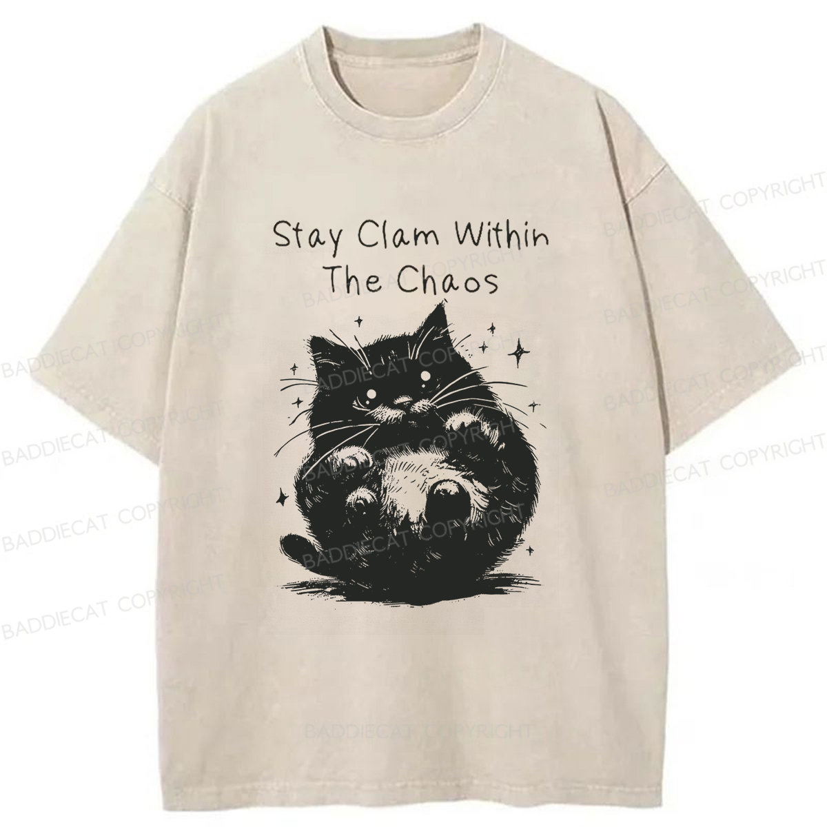Baddiecat Rolling Cat Washed T-shirt