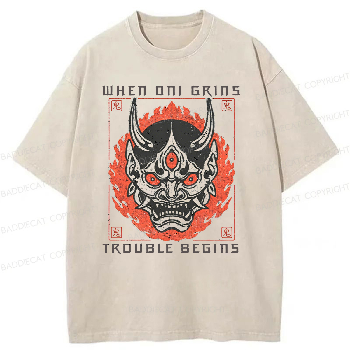 Baddiecat When Oni Grins Trouble Begins Washed T-shirt