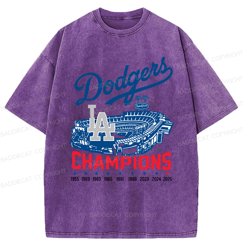 Baddiecat Dodgers Champions LA Stadium World Series History Washed T-shirt