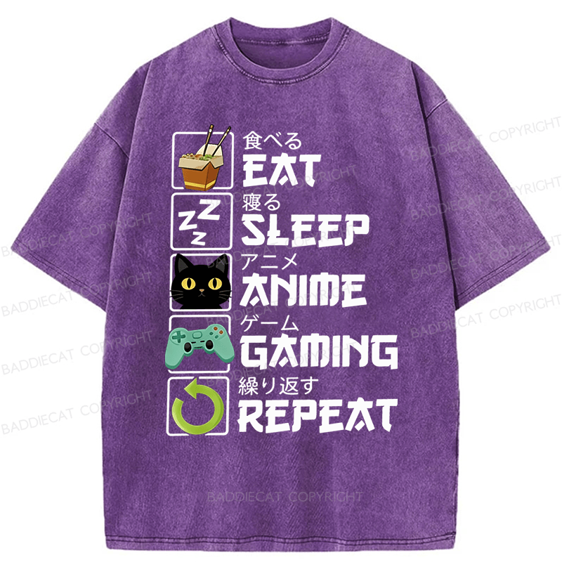 Baddiecat Japanese Style Food Game Washed T-shirt