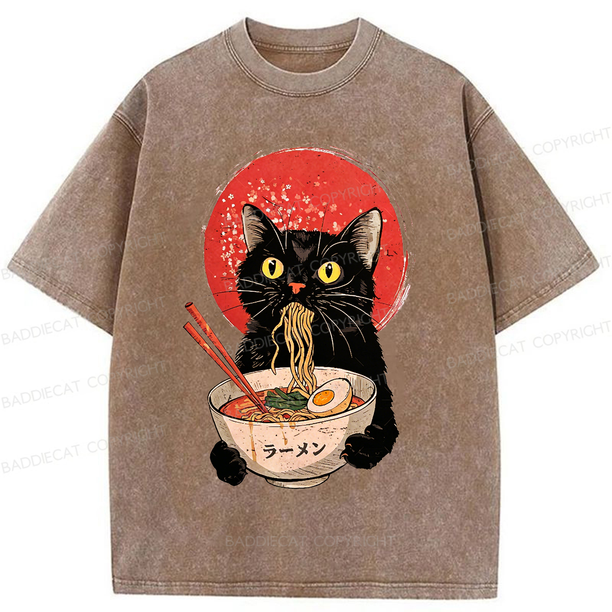 Baddiecat Ramen Cat Washed T-shirt