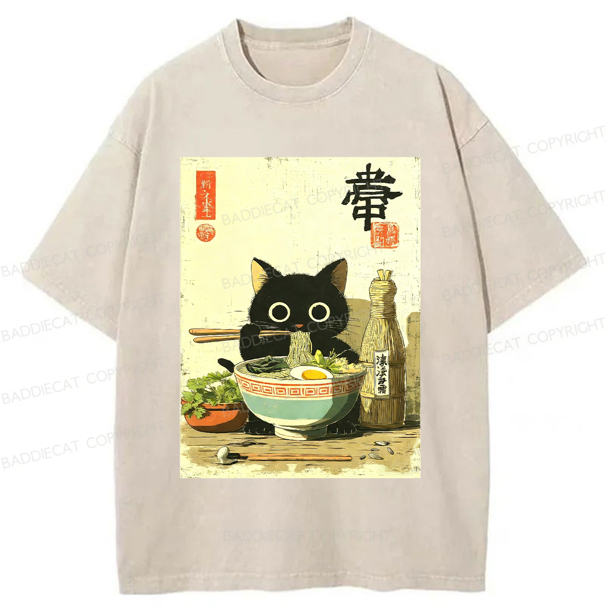Baddiecat Ramen Cat Washed T-shirt